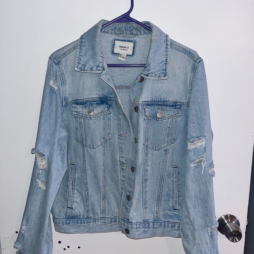 Forever 21 Light Blue Distressed Denim Jacket